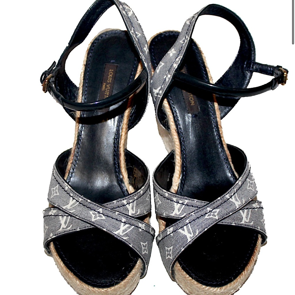 LOUIS VUITTON monogram espadrille wedge heel shoes